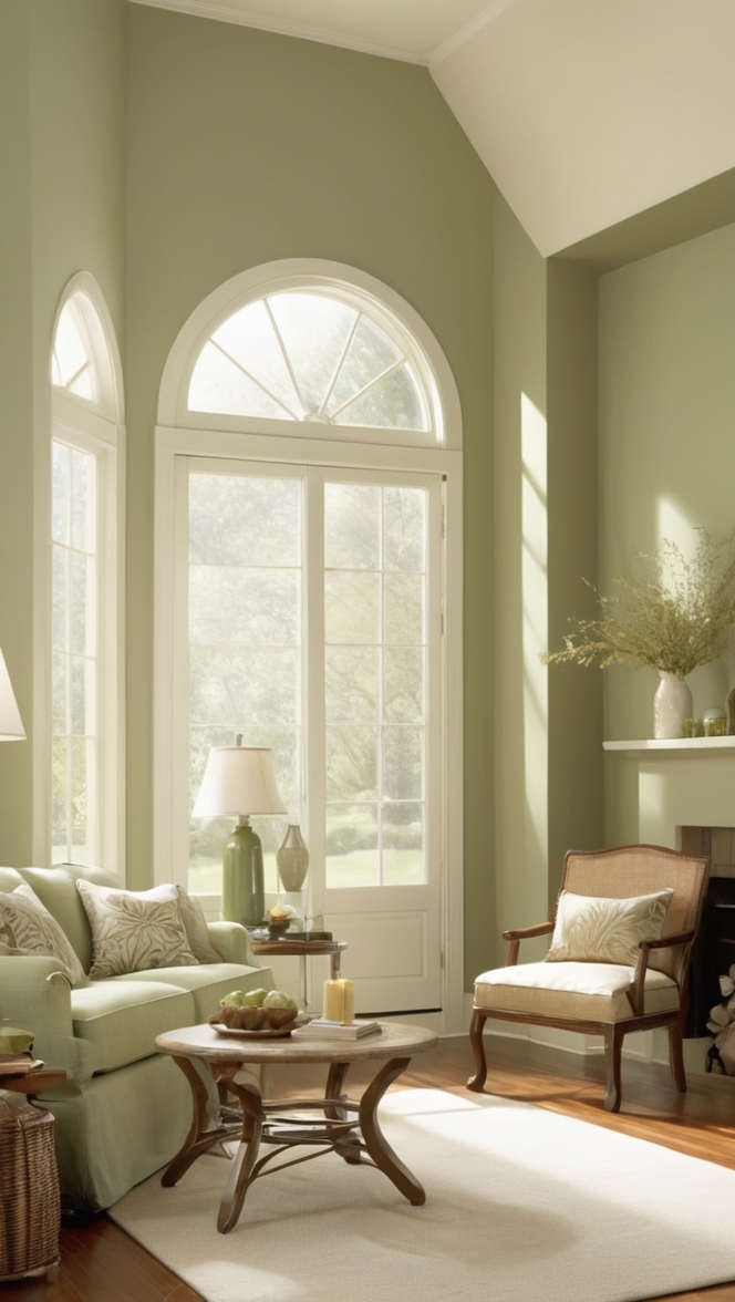 sage green decor, cream color palette, elegant living room design, stylish home decor, sophisticated interior design