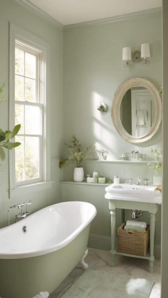 - gray and green bathroom - sage green bathroom accessories - green and grey bathroom decor - sage green bathroom tiles - gray and sage green bathroom walls