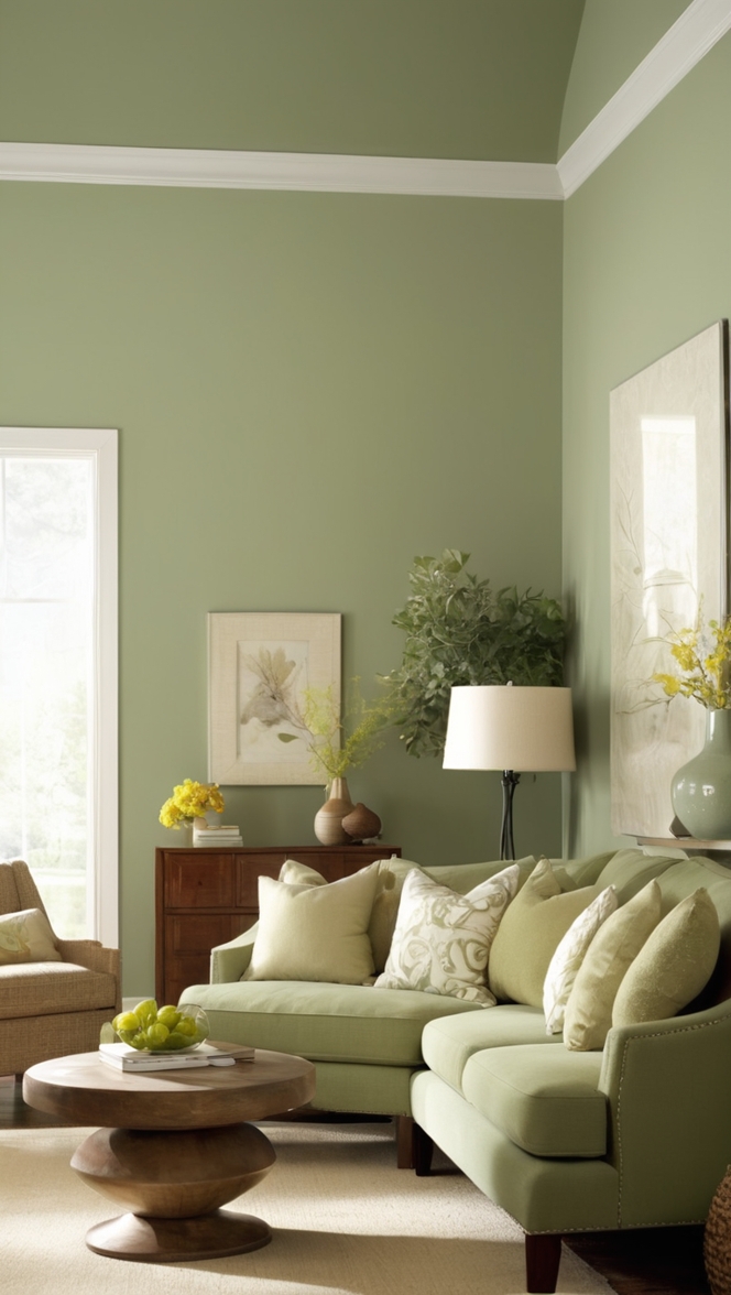 sage green sofa, sage green walls, sage green decor, sage green furniture, sage green curtains