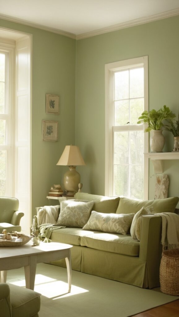 sage green sofa, sage green walls, sage green decor, sage green furniture, sage green curtains