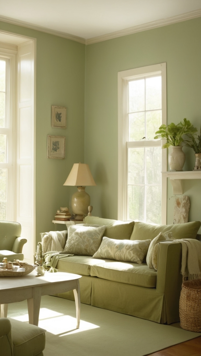 sage green sofa, sage green walls, sage green decor, sage green furniture, sage green curtains