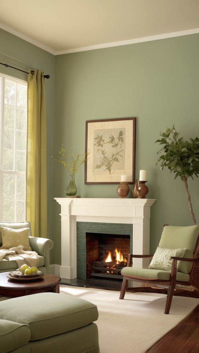 sage green wallpaper, sage green curtains, sage green sofa, sage green decor, sage green furniture