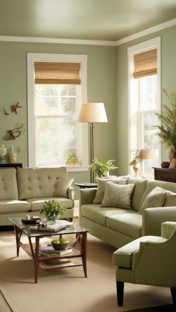 sage green walls, green paneling, living room design ideas, modern paneling, interior design trends