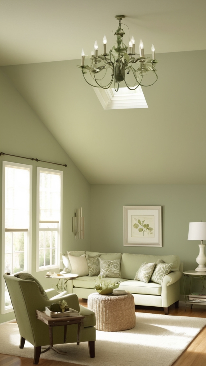 green living room decor, small living room design, sage green walls, cozy living room ideas, elegant living room design