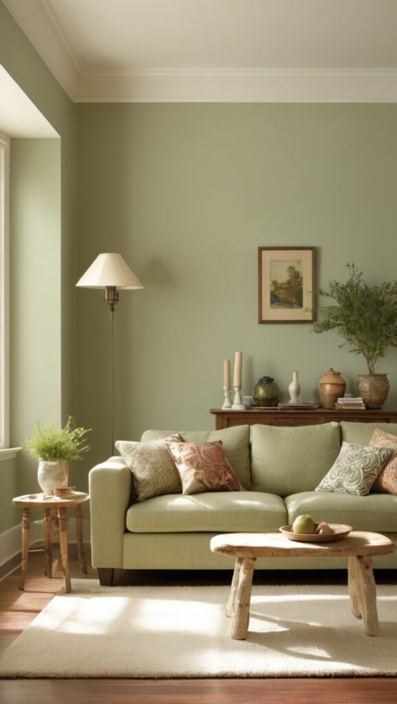 sage green paint living room, sage green decor, sage green wall color, sage green interior design, sage green walls ideas