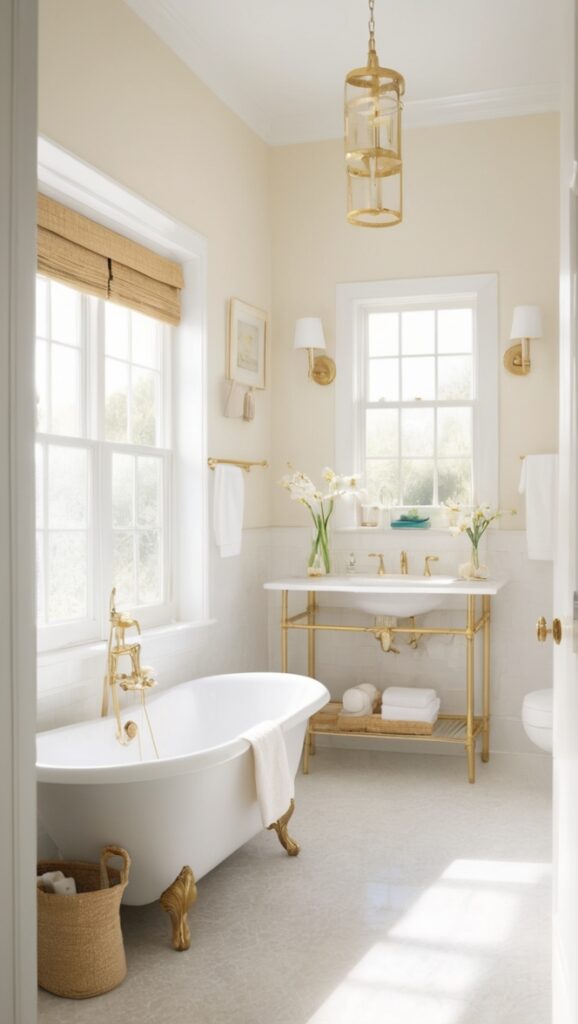 white marble bathroom, gold fixtures, luxury bath accessories, elegant bathroom design, high-end bathroom renovation