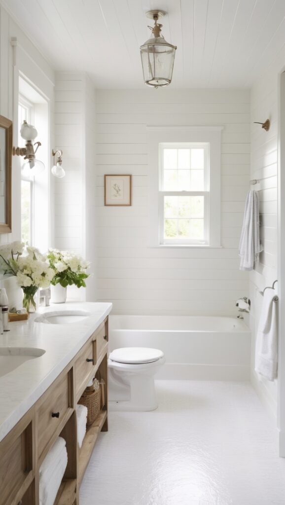 white shiplap decor, white shiplap walls, white shiplap paneling, white shiplap tile, white shiplap vanity